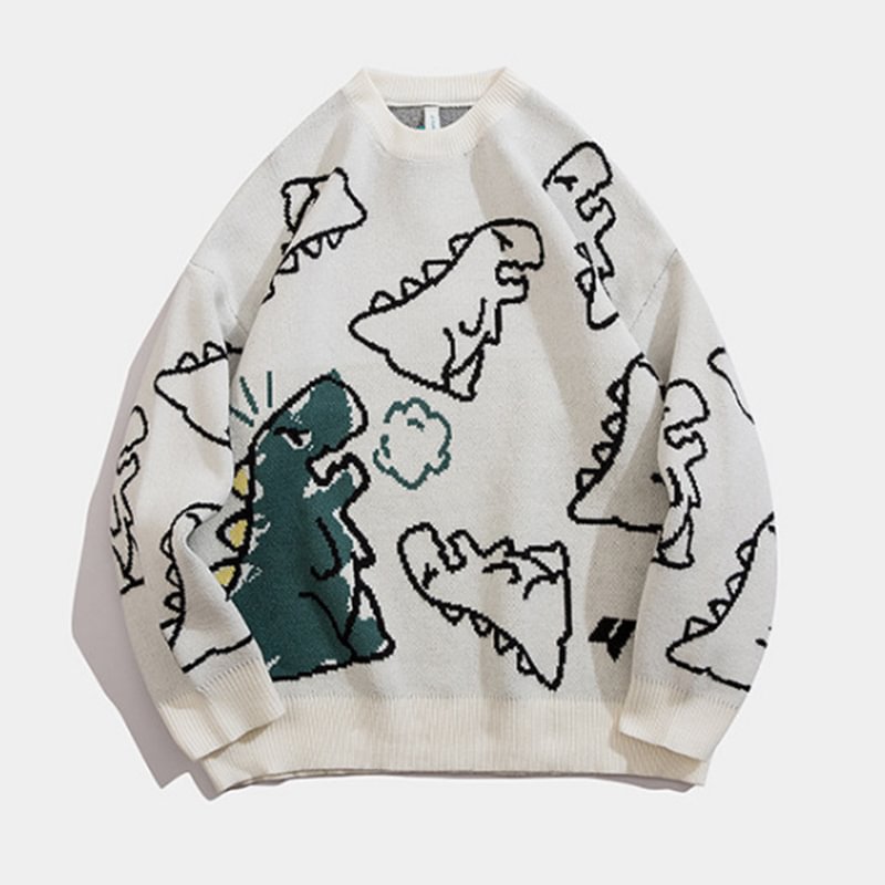 Techwear Street Cartoon Dinosaur Full Printed Sweater / Techwear Club / Techwear