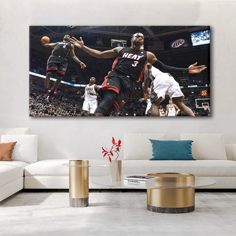LeBron James and Dwyane Wade  Classic moment Canvas Wall Art