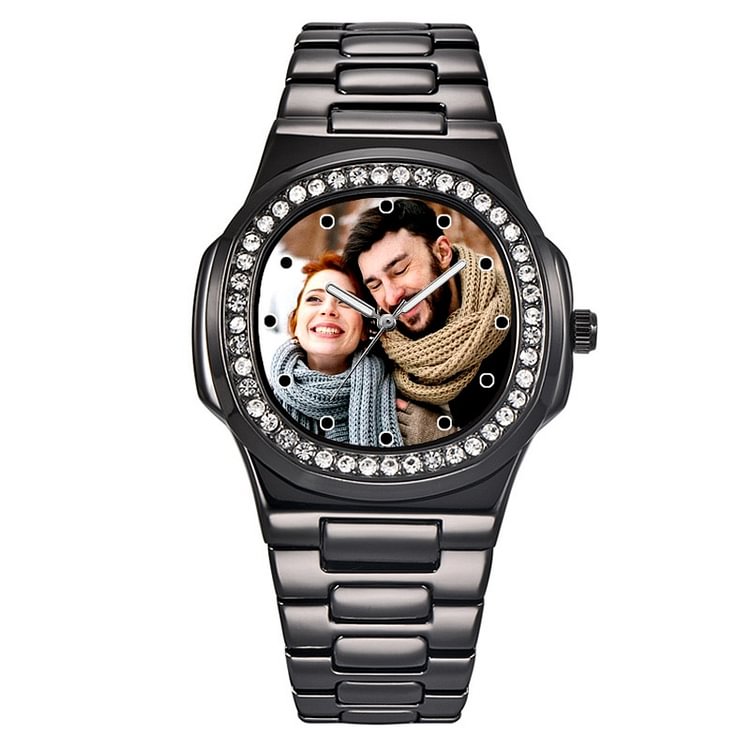 Custom Photo Steel Strap Rhinestone Quartz Watch Personalized Jewelry
