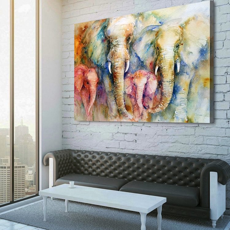 Large water colour Elephant Art Canvas