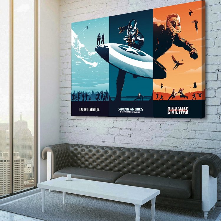 Captain America trilogy artwork movie poster Canvas Wall Art