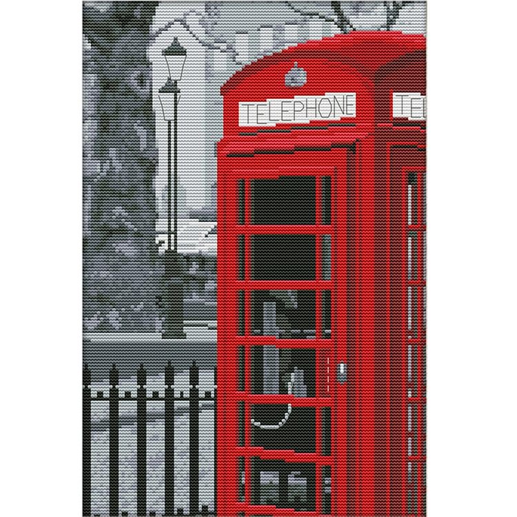 (14Ct Counted/Stamped) London Telephone Booth - Cross Stitch Kit 38*28CM