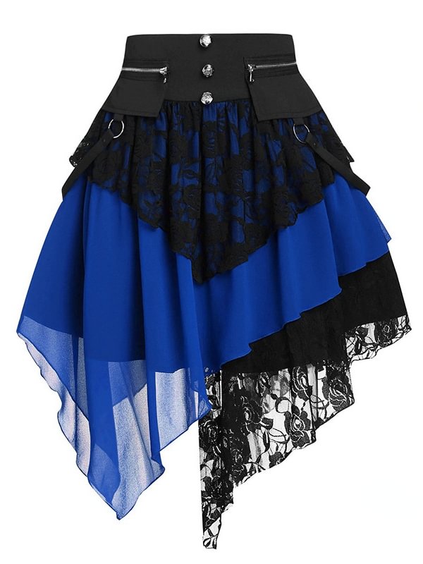 Vintage Asymmetrical Paneled Color Block Skirt