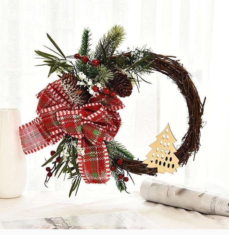 Red Berries and Pine cones Plaid Bow Artificial Christmas Wreath Winter Wreaths