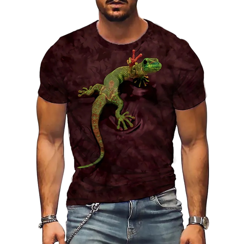 Casual 3D Funny Lizard Print Crew Neck Short Sleeve Men's T-Shirts-VESSFUL