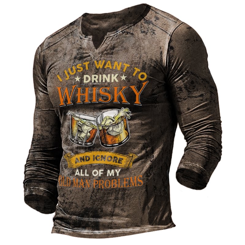 Mens outdoor fashion whiskey print T-shirt / [viawink] /
