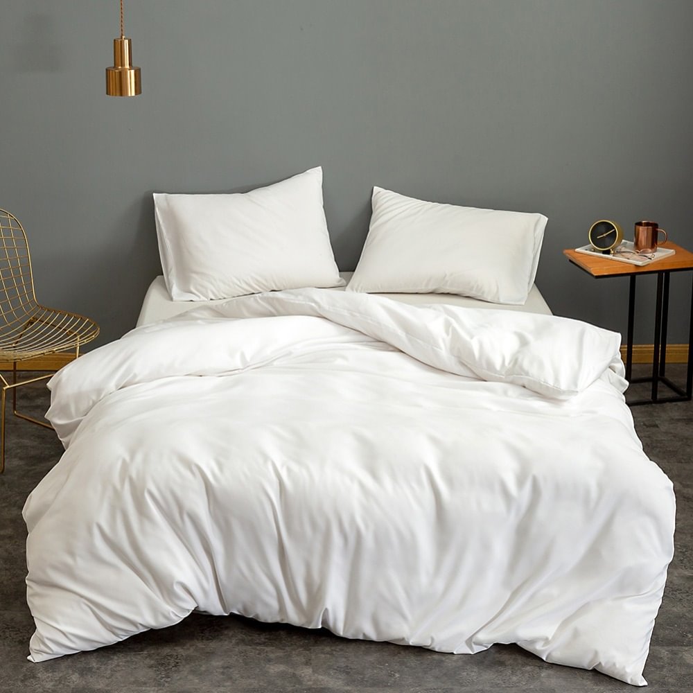 White Duvet Cover  Bedding Quilt Cover Solid Color-Soft and Breathable - vzzhome