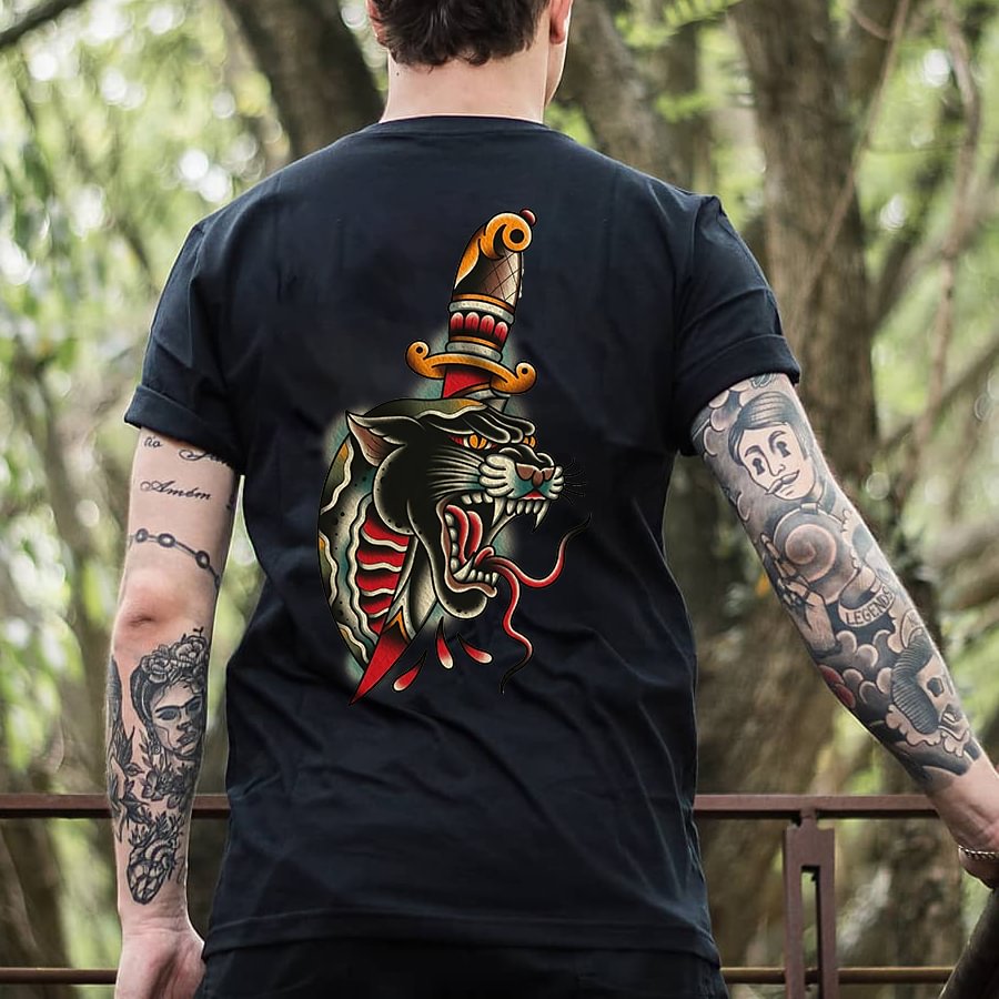 Black Panther Dagger Retro Print Short Sleeve T-shirt - Krazyskull