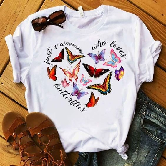 BrosWear Women's Butterfly Heart Print Cotton Blend T-Shirt