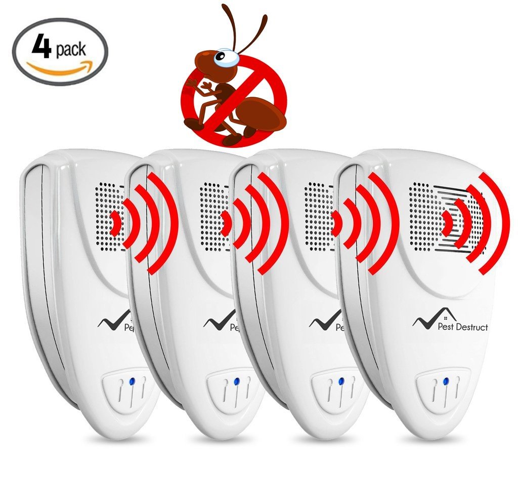 Ultrasonic Ant Repeller - PACK of 4 - 100% SAFE for Children and Pets - Get Rid Of Pests In 7 Days Or It's FREE - vzzhome