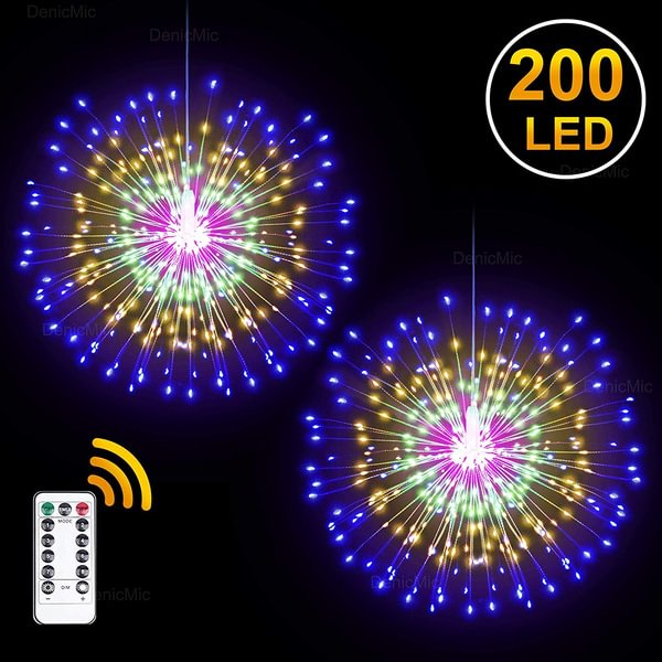 1PC Firework Lights Wire Lights,100/200 LED DIY 8 Modes Dimmable String Fairy Lights with Remote Control,Waterproof Decorative Hanging Starburst Lights for Christmas, Home, Patio, Indoor Outdoor Decoration