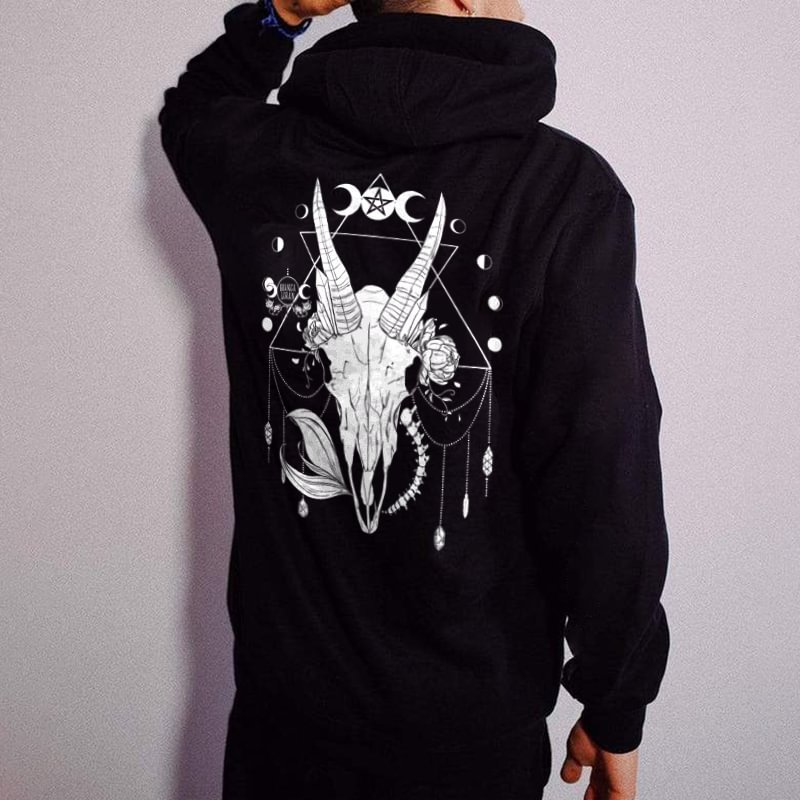 Goat skull designer printed men's hoodie -  UPRANDY