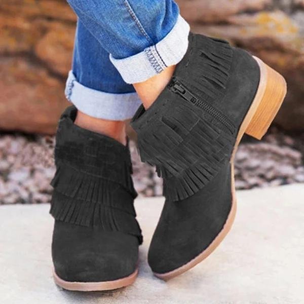 Retro Tassel Zipper Boots Women's Casual Ankle Boot-Corachic