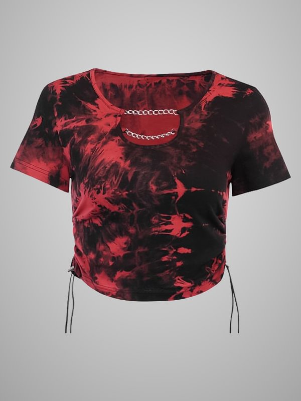 Goth Tie-Dyed Chain Midriff-baring T-Shirt