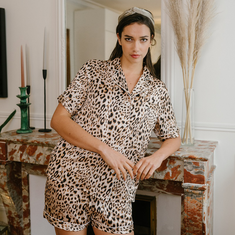 Pyjama en soie sexy à imprimé léopard Prémium-Soie Plus