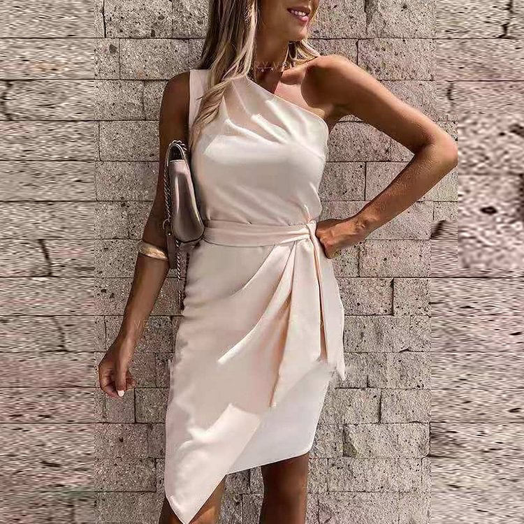 Off-Shoulder Solid Color Sleeveless Slim Mini Dress