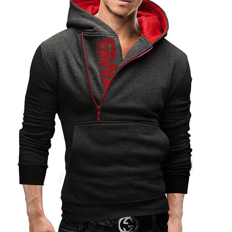 BrosWear Men's Pullover Side Zip Contrast Hoodie