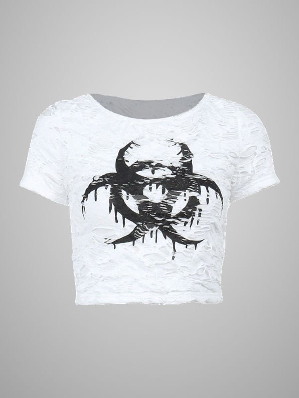Gothic Dark Ripped Graphic Tee Crew Collar T-shirt