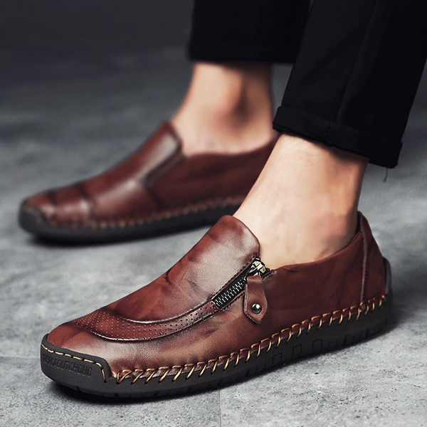 Men's Comfortable Casual Loafers Split Leather Flats Moccasins Shoes-Corachic