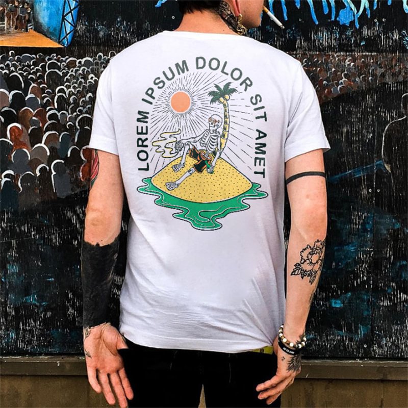 Cloeinc  Lorem Ipsum Dolor Sit Amet Skull In Sun Bath Printed Men's T-shirt - Cloeinc