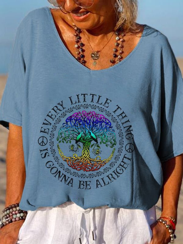 Everything Little Thing Is Gonna Be Alright Print Peace Tree T-shirt