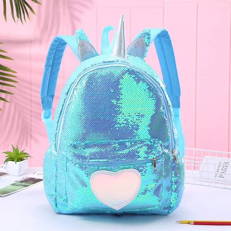 Chic Cute Sweet Glitter Unicorn Heart-shaped Paneled Back Bag