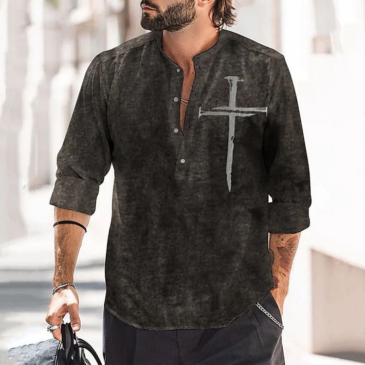 BrosWear Men's Printed Casual Long Sleeve Shirt