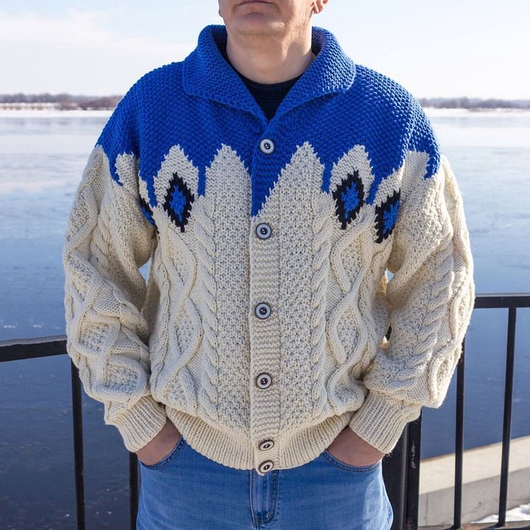 BrosWear Men'S Knitted Color Block Sweater Cardigan