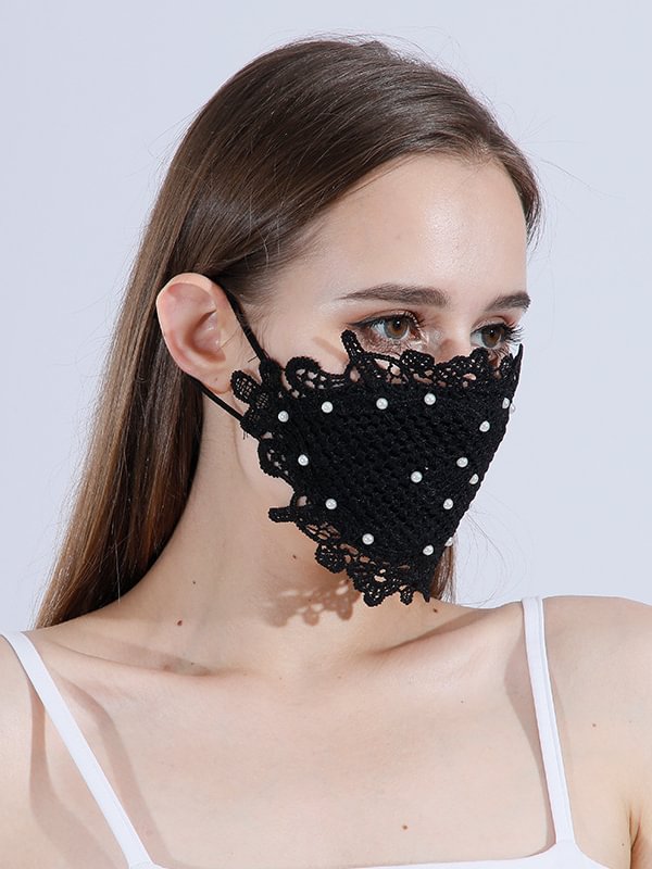 Pearl Decorated  Lace Adjustable Mask