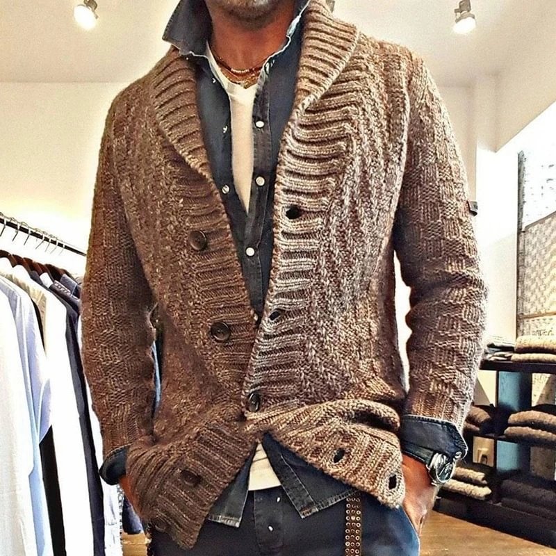 Men's Sweater Button Long Sleeve Knitted Cardigan Coat-Corachic