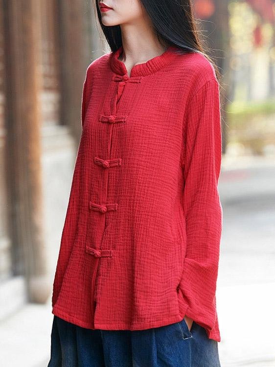 Comfortable Button Cotton Stand Collar Cover up