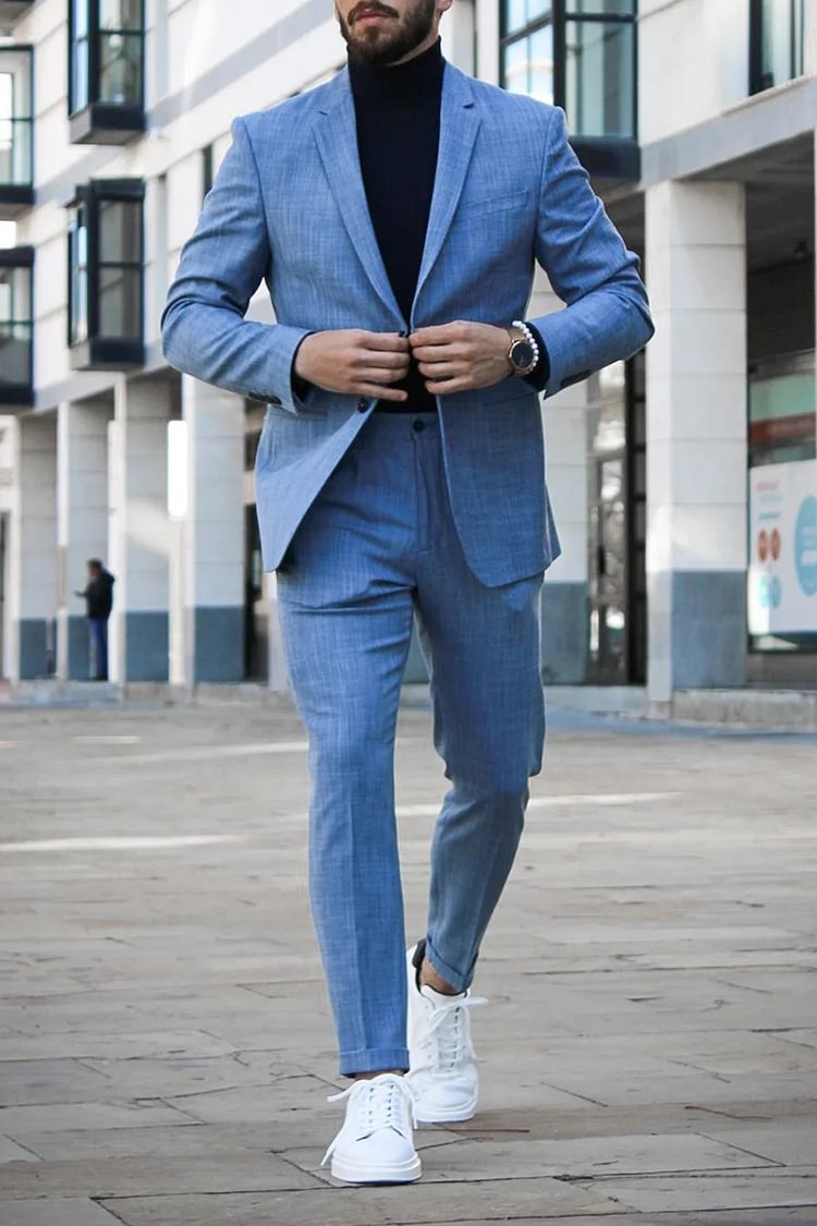 Tiboyz Men's Outfits Casual Solid Color Suit