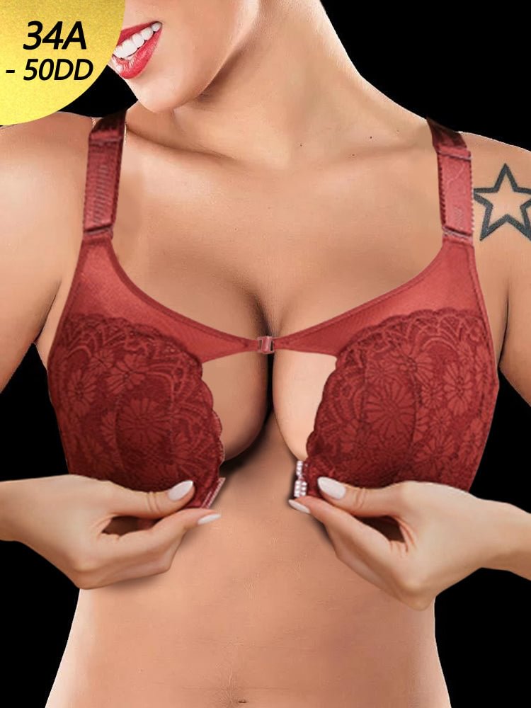 Embroidered Beauty Back Front Closure Wireless Push Up Bras