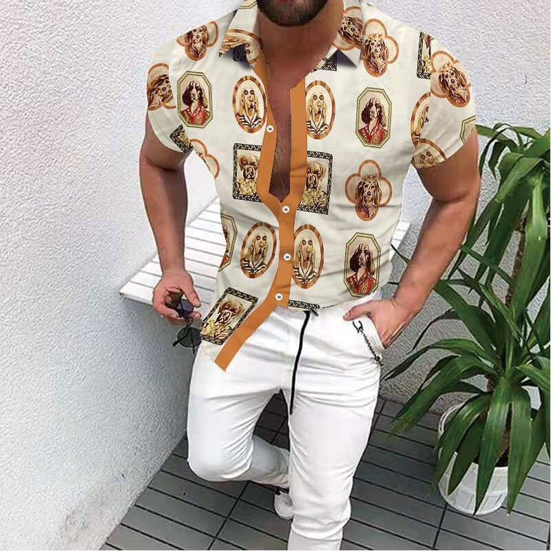 Funny  Dogs Print Summer Short-Sleeved Casual Top Men's Shirts-VESSFUL