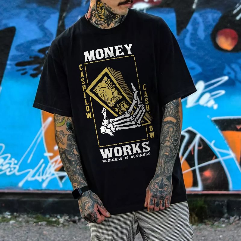 Cloeinc   Money Works Printed Short-Sleeved Men's Casual T-shirt - Cloeinc