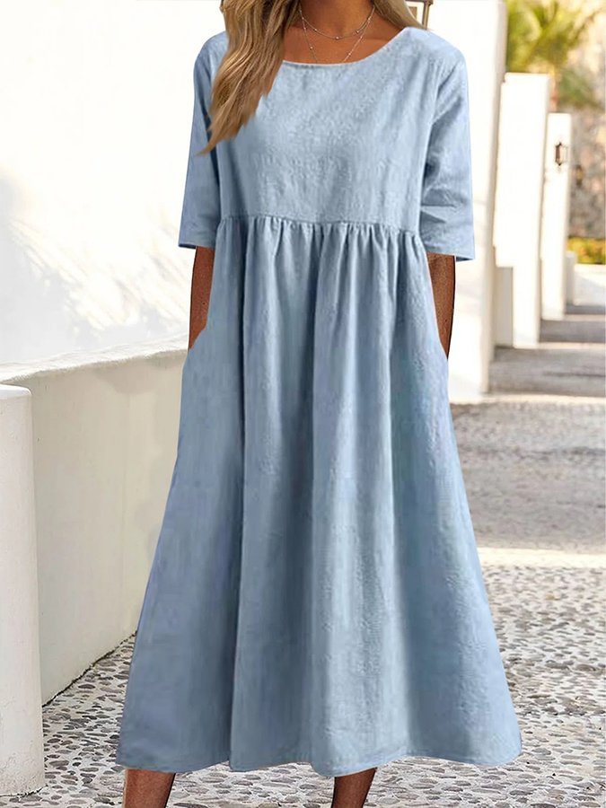Women's Cotton Linen Cozy Vintage Dress