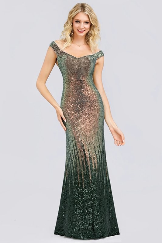 Gorgeous Off-the-Shoulder Ombre Sequins Prom Dress Long Mermaid Evening Gowns