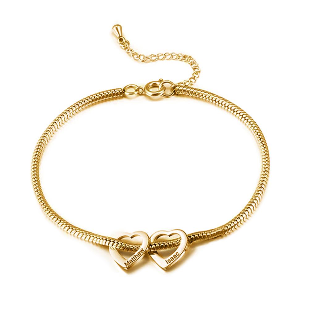 Adjustable Personalised Ankle Bracelets 2 Love Heart Charms For Her