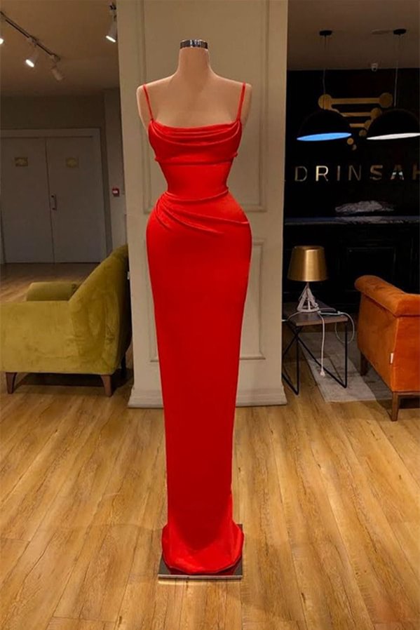 Luluslly Red Spaghetti-Straps Mermaid Prom Dress Long