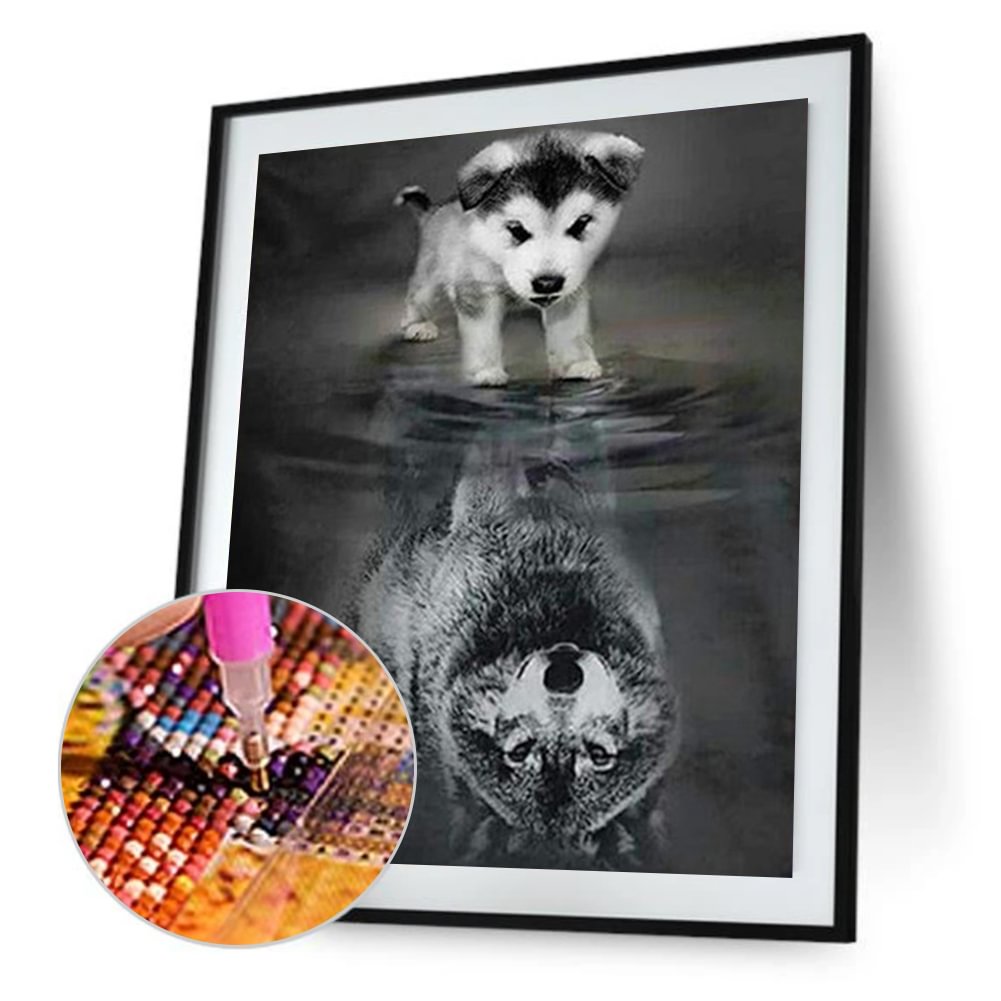 Dog Reflected Wolf  Round Diamond Painting 30*40cm