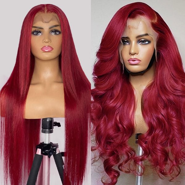 2021 Beauty 99J Burgundy Color Hair Wig，14-38 inch lace straight hair wig，4×4 hand-woven lace wig
