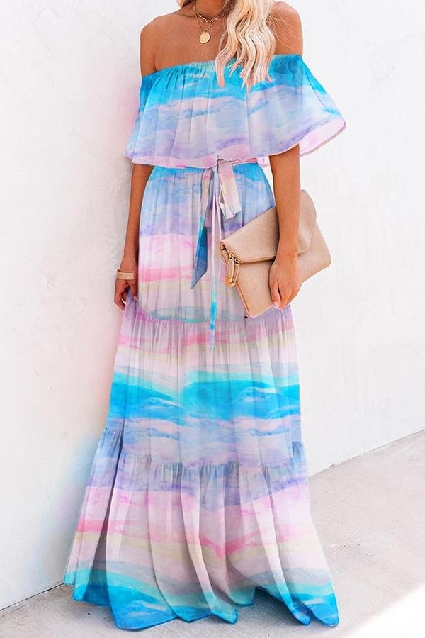 Womens Personality Rainbow Tie Dye Gradient Swing Dress-Allyzone-Allyzone