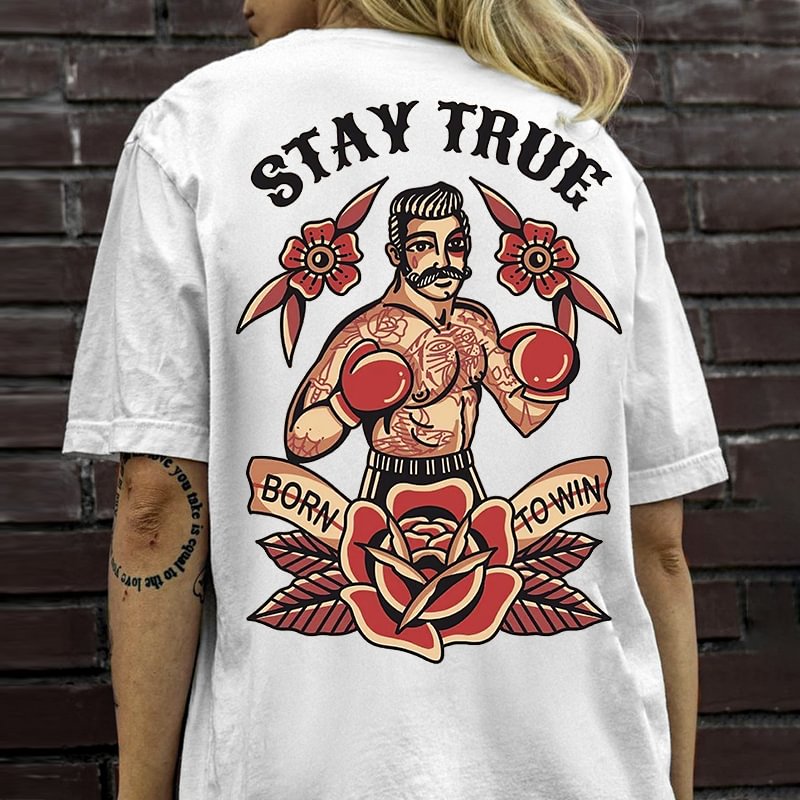 Stay True Born To Win Boxer Floral Print Women’s T-shirt - Krazyskull