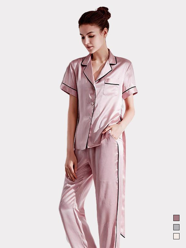22 Momme Franch Design Silk Pajamas Set With Short Sleeves  | Three Colors Selected-Real Silk Life
