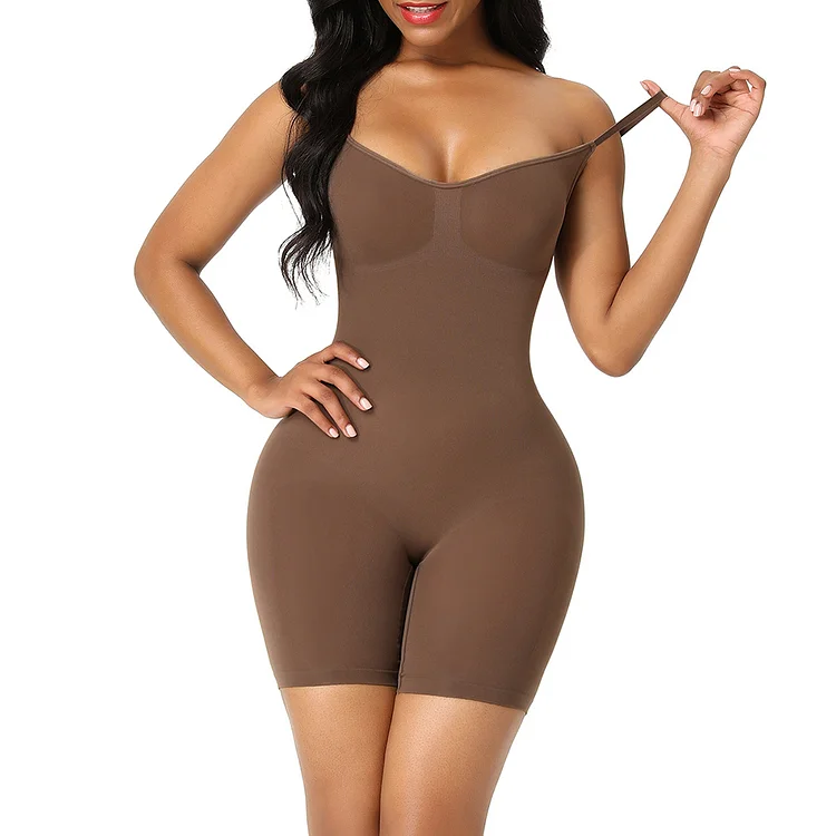 Coffee Color Adjustable Sling Low Back Bodysuit