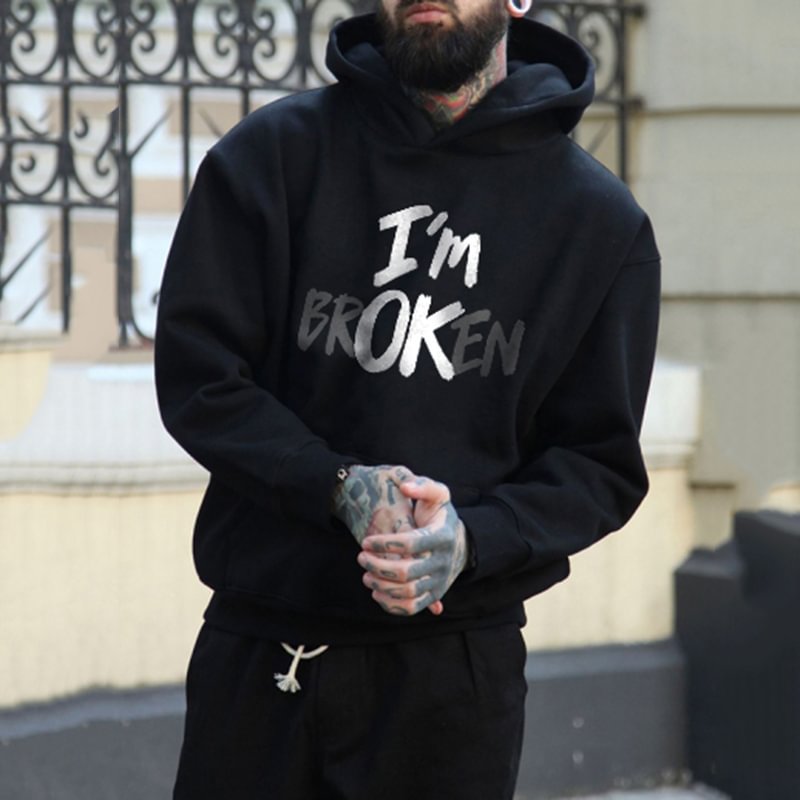 Men's loose letter print casual hoodie - Krazyskull
