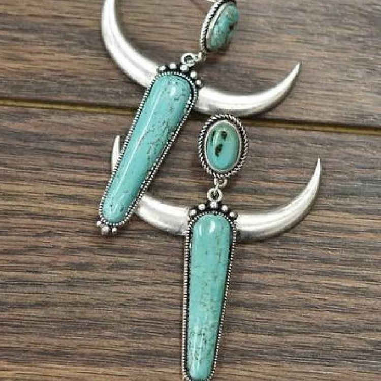 Vintage Silver-plated Turquoise Horn Earrings-Mayoulove