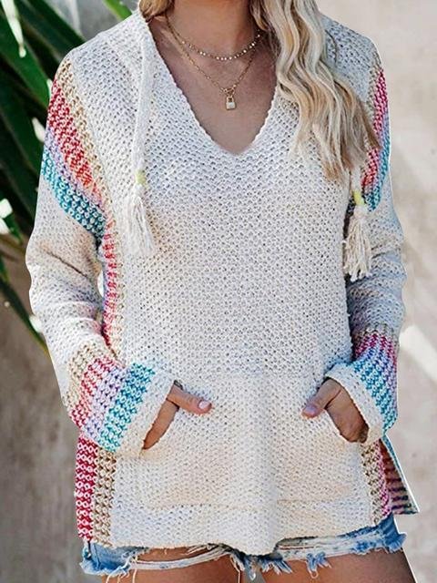 Boho Knitted Hoodie Jumper Sweater