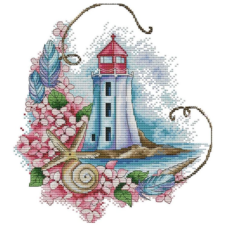 Starfish lighthouse - 14CT Stamped Cross Stitch - 28*31cm