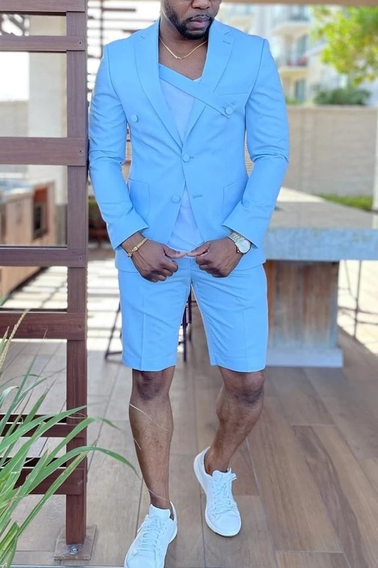 Tiboyz Men's Outfits Summer Fashion Blazer And Shorts Two Piece Suit